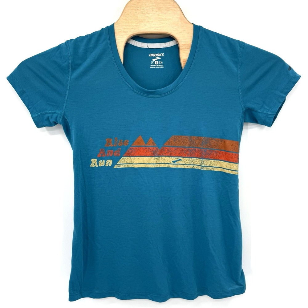 Brooks Women's Short Sleeve Rise and‎ Run Shirt Blue Size Small Running
